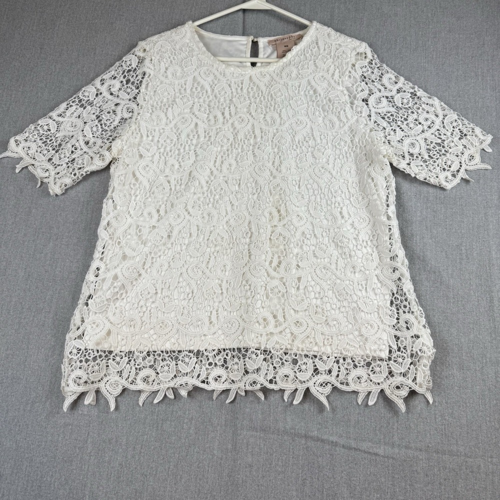 PHILOSOPHY Crochet Lace Lined‎ Torso Pullover Top Shirt White sz Medium